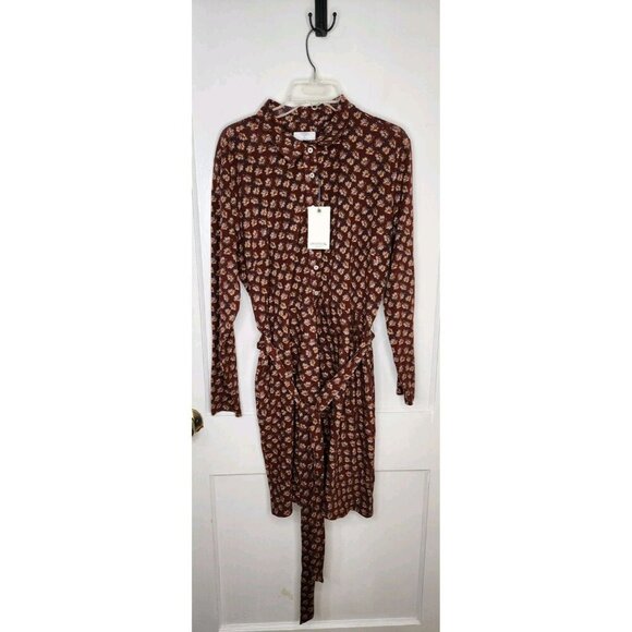 NWT Size XL Untuckit For Her Romy Brown Patterned Jersey Knit Shirt Dress Belted - Picture 1 of 8